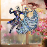 Dancing Skeleton Couple Acrylic Suncatcher, Stained Glass Style Ballroom Dancers Window Hanging, Gothic Halloween Home Decor Gift